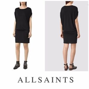 All Saints Iris Black Jersey Knit Slub Dolman Sleeve Goth Mini Dress XS NWT